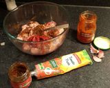 A picture of step 1 of Almost Jerk Chicken without the coconut.