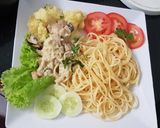Hình bước làm 5 của món Ăn Chay Spaghetti(mỳ ý) sốt kem và khoai nghiền