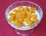 A picture of step 3 of Honeyed curd with mango jelly topping.
