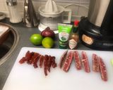 A picture of step 1 of Beef Sirloin Tacos with Roasted Peppers and Green Tomatillo Salsa with Spicy Sauce.