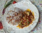 A picture of step 7 of Rice and beans with sauce.