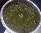 A picture of step 3 of Sarso Ka saag with makki ki roti.