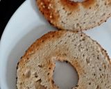 A picture of step 2 of #Breakfast#Brunch#LunchMy Sausage Onion & Cheese Slice Bagel.