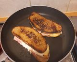 A picture of step 4 of Croque Madam or cheese and ham toast with egg.