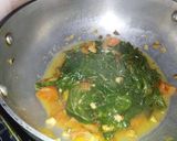 A picture of step 2 of Arabi leaves ki saag.