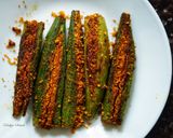 A picture of step 9 of Maharashtrian Bharli Bhindi.