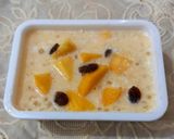 A picture of step 5 of Sago dana with mango cubes 🥭.