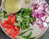A picture of step 1 of Chettinad mint masala chicken.