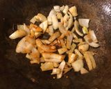 A picture of step 2 of California Farm Ham Potato Onion Chard Stirfry in mild pepper sauce.