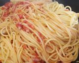 A picture of step 2 of Amatriciana with Tuscan pancetta.