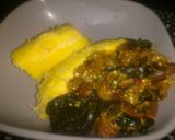 A picture of step 6 of Garden egg sauce with sprinkles of ugwu leaves.
