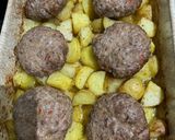 A picture of step 6 of Greek burgers with potatoes.