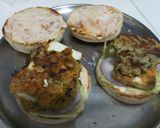 A picture of step 3 of Paneer aloo double patty cheese burger.