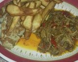 A picture of step 5 of Fried sweet potatoes wit fried egg n chicken sauce.