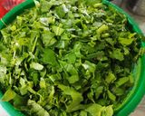 A picture of step 2 of Mix saag { Methi, Sarson, Suva, thom(spring onion green) }.