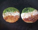 A picture of step 2 of Tri veg colour sandwich.with peas.