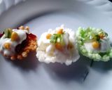A picture of step 3 of Tri-colour sabudana papdi chaat.