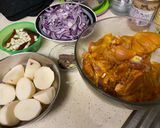 A picture of step 1 of Country style chicken with chili (murghir laal jhol).