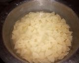A picture of step 1 of Mac n cheese with meatballs in sauce & salad.