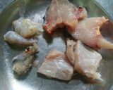 A picture of step 1 of Chettinad fish fry with veggie.