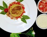 A picture of step 8 of Beef pulao with green chutney and kachmoar.