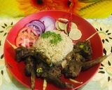 A picture of step 7 of Tawa Motton chanp with zeera rice.