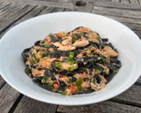 A picture of step 5 of Tagliolini al nero di seppia con granchio – Venetian squid ink tagliolini with crab.