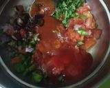 A picture of step 2 of Appam with hot chilli sauce and veg hot and sour soup.