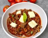 Une image de l'étape 1 de Pâtes au seitan et halloumi.