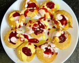 A picture of step 3 of Fruity dahi poori with flavored Greek dahi & plum chutney.