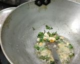 A picture of step 2 of South Indian Pongal, Brinjal sabji dhania chutney.