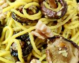 Foto del paso 6 de la receta: Spaghetti a la cúrcuma con shiitake y pesto trufado de nueces