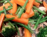 A picture of step 2 of Orange Terayaki Salmon with Carrot, Beans, Mushroom and Broccoli.