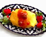 A picture of step 6 of Omu Cake (Strawberry and whipped cream cake wrapped in egg-fry).