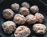 A picture of step 2 of Danish meatballs (Frikadeller) with coleslaw.