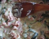 Une image de l'étape 4 de Pâte courgettes champignons bacon au chèvre.