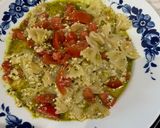 A picture of step 4 of Farfalle with Cherry Tomatoes, Pesto, and Ricotta.