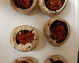 A picture of step 2 of My Pizza style stuffed portobello mushrooms.