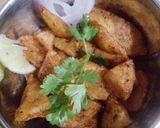 A picture of step 8 of Egg Biriyani, cauliflor chilli,potato fried with Badam Drink.
