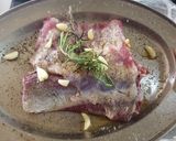A picture of step 1 of Herb Roasted Lamb Rack with Juslie, Ruby Reduction & Mash Potato.