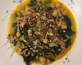A picture of step 4 of Farro Soup with Chickpeas and Swiss Chard.
