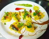 A picture of step 4 of Khaman dhokla.