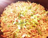 A picture of step 5 of Fajita spaghetti with chicken strips 🍝💯.