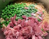 A picture of step 3 of Pasta with Peas, Prosciutto, and Parmesan Cheese.