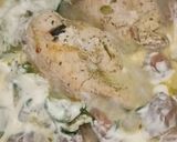 A picture of step 5 of Chicken Breast with Courgettes, Onion, and Chestnut Mushrooms.