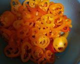 A picture of step 1 of Mini bell pepper roundels in  gram flour.