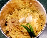 A picture of step 1 of Soya chunks and Yellow Moong dal Cutlets.