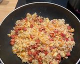 A picture of step 8 of Fried rice with spam, egg and lettuce.