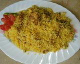 A picture of step 5 of Chicken Tikka biryani & crispy chicken pieces.