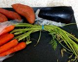 A picture of step 1 of My Carrot,Sweet Potato&Aubergine Soup with Roots,leaves,Stems🤩.